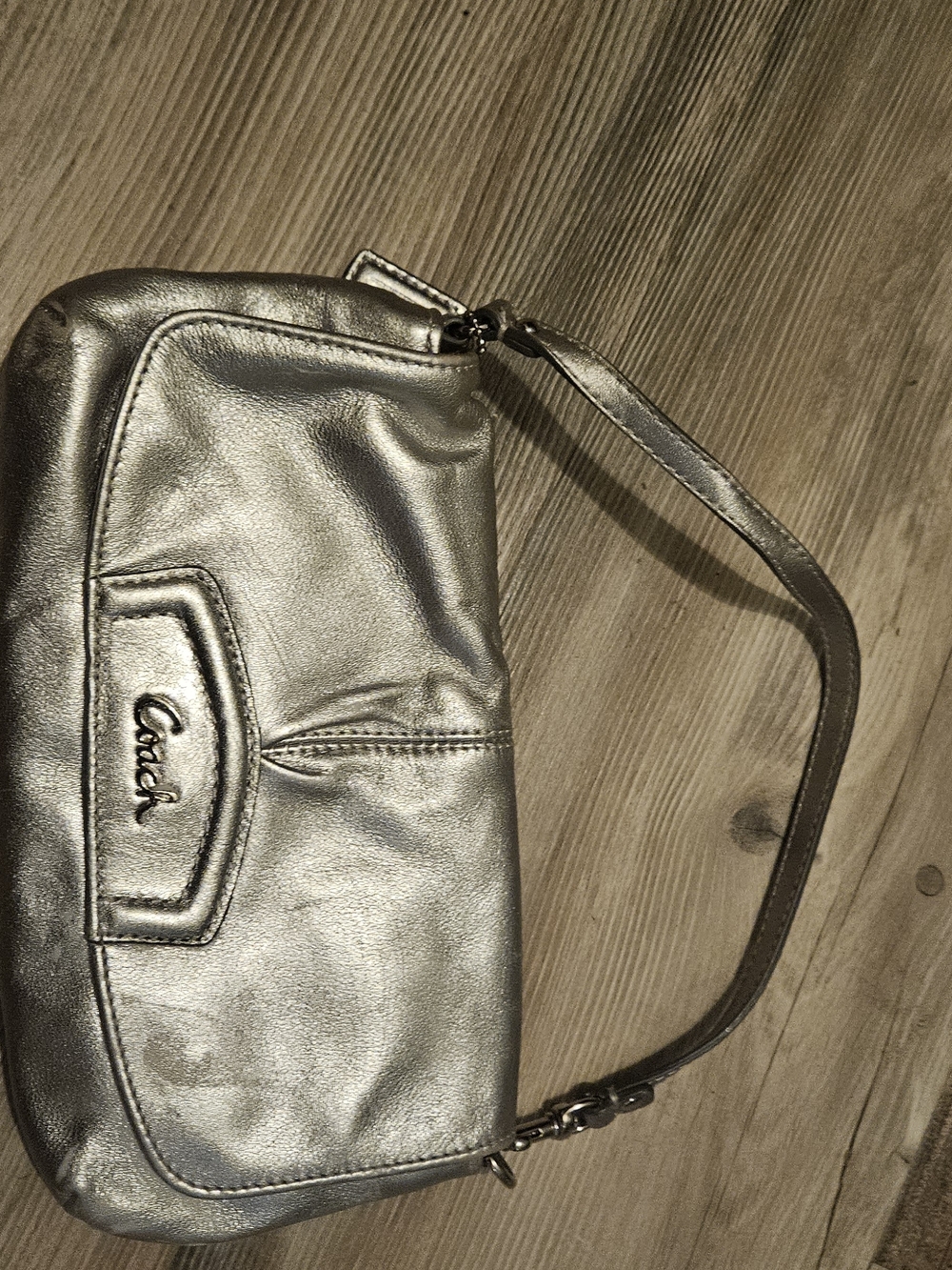 Coach Silver Metallic Wristlet Bag / Sell As Is Flawed.